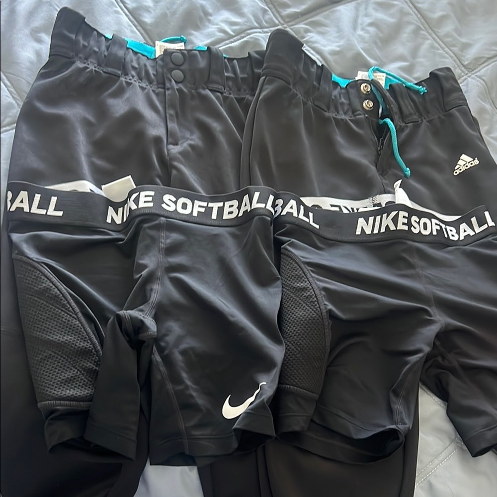 Adidas softball pants and Nike Kids Black Softball Shorts -size medium